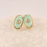 Chrysoprase Stud Earrings - 12x7mm Oval Shaped Sterling Silver Earring - Gold Plated Handmade Earring - Multi Stone Earrings - Jewelry For Her